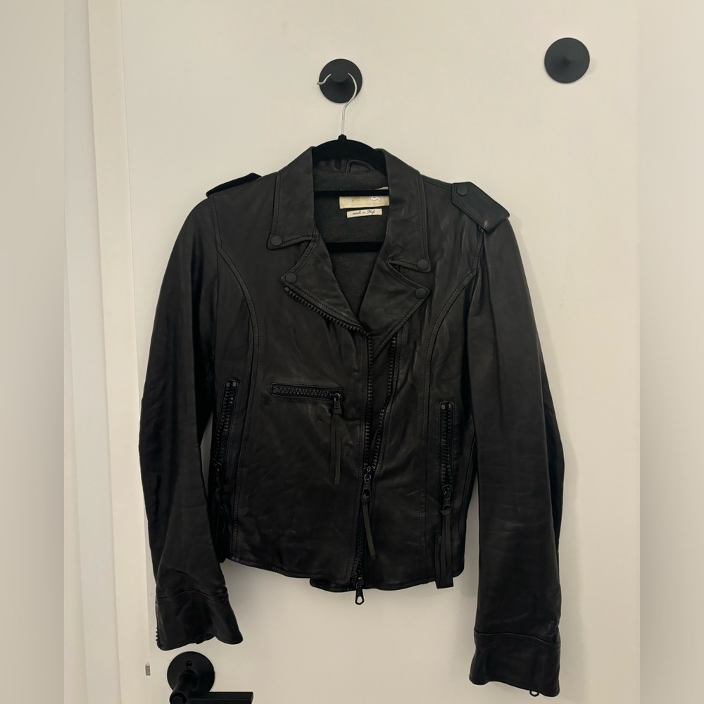 Black moto style leather jacket
